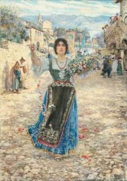 Jeune Femme Jettant Des Fleurs A
L'occasion De La Fete De La Vierge Dans Les Alpes Italiennes - view 1