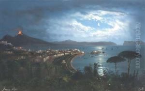 The Bay Of Naples At Moonlight by Augusto Corelli