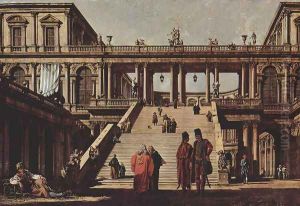 Capriccio, palace staircase by (Giovanni Antonio Canal) Canaletto