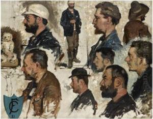 Study Of Male Heads by Fernand-Anne Piestre Cormon
