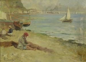 Il Golfo Di Sorrento Con Pescatore Alla Rete