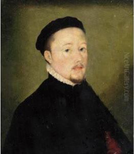 Portrait Of A Man, Bust Length, Wearing A Black Overcoat And A Beret