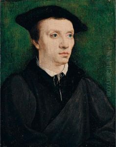 Portrait Of A Man, Bust Length, Wearing Black, With A Black Cap