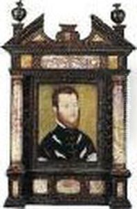 Portrait Of A Bearded Man, Head 
And Shoulders, Wearing A Black Slashed Doublet With Gold Braid by Corneille De Lyon
