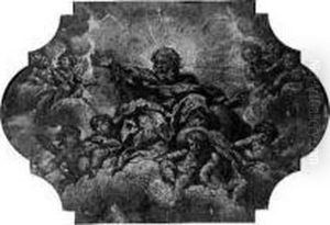 Dieu Le Pere Entoure D'angelots by Michel I Corneille