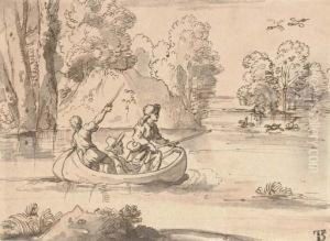 Three Men Shooting Duck From A Boat by Michel Corneille II