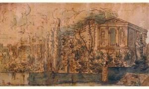 Vue D'une Villa A Rome by Michel Corneille II