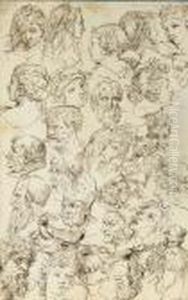 Studies Of Heads, After Raphael by Michel Corneille II