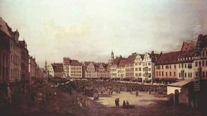View of Dresden, The Old Market Square from the Seegasse by (Giovanni Antonio Canal) Canaletto