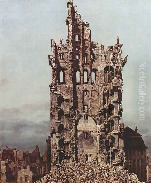 View of Dresden, the ruins of the Cross Church, seen from the east, detail - view 1