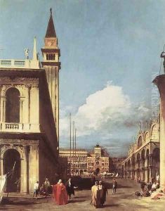 The Piazzetta, Looking toward the Clock Tower by (Giovanni Antonio Canal) Canaletto
