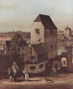 View from Munich, The Bridge and the Isar, detail by (Giovanni Antonio Canal) Canaletto