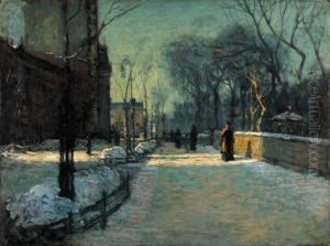 Winter Twilight Along Central Park by Paul Cornoyer