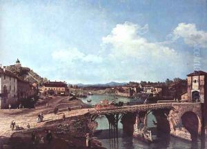 Turin viewed from the north-east to the ancient bridge over the Po