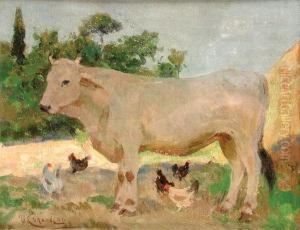 Mucca Con Animali Da Cortile