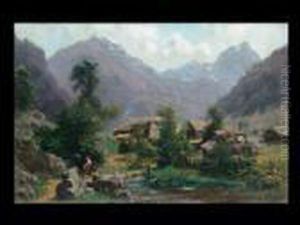 Gebirgslandschaft Mit Hausern Und Magd