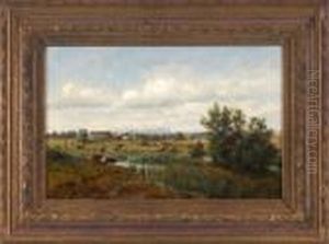 Kuhe Auf Der Weide Vor Einem
Dorf Im Sommerlichen Dachauer Moos Mit Der Zugspitze Im Hintergrund by Ludwig Correggio