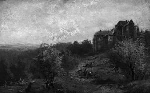 L. "wanderer Vor Einem Schloss Auf
Einer Anhohe". Sign. Und Dat. 82. Ol Auf Lwd. 22,5 X 36 Cm.
Rahmen by Ludwig Correggio