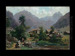 Gebirgsansicht Mit Hutten by Ludwig Correggio