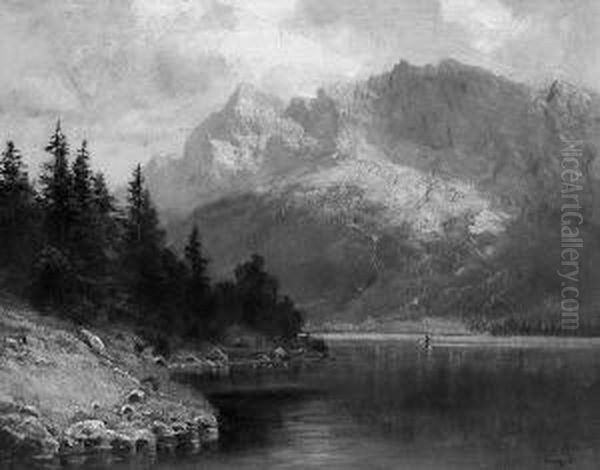 "gebirgssee ". Sign. Oder Bez. Ol Auf Lwd. 27,5 X 35,5 Cm. Rahmen - view 1