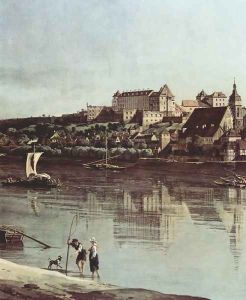 View from Pirna, Pirna of Kopitz, with Fortress Sonnenstein, detail by (Giovanni Antonio Canal) Canaletto