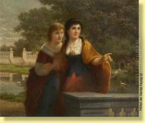 Jeunes Femmes Conversant Dans Un Parc by Jozef Cornelius Correns