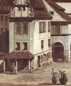 View from Pirna, the market square in Pirna, detail by (Giovanni Antonio Canal) Canaletto