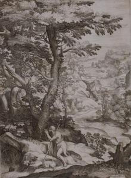 John In The Wilderness And St. Jerome In Contemplation by Cornelis Cort
