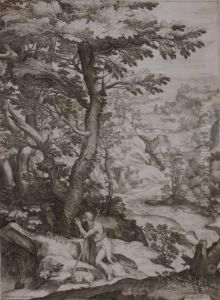 John In The Wilderness And St. Jerome In Contemplation by Cornelis Cort