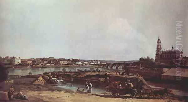 View of Dresden from the left bank of the Elbe, the bastion Sol with Augustus Bridge and the Hofkirche - view 1