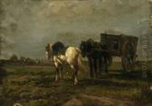 Cart Horses In Field by Antonio Cordero Cortes