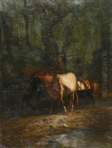 Paisaje Boscoso Con Un Rebano. by Antonio Cordero Cortes