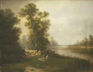 Paisaje Con Pastora Y Rebano De Ovejas by Antonio Cordero Cortes