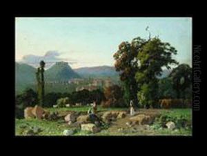 Italienische Landschaft Mit Figurenstaffage by Federico Cortese