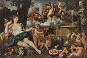 Ceres Attended By Putti, At A Fountain
