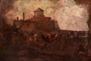 Scontro Di Cavalleria Sotto La Citta Assediata by Guglielmo Cortese Il Borgognone