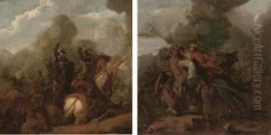 A Cavalry Skirmish; And A Cavalry Skirmish With A Fallenhorse by Guglielmo Cortese Il Borgognone