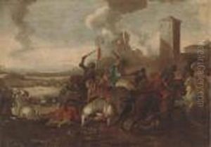 A Cavalry Skirmish Between Christians And Turks by Guglielmo Cortese Il Borgognone
