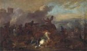 A Cavalry Skirmish by Guglielmo Cortese Il Borgognone