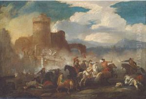 A Cavalry Battle Outside A Castle