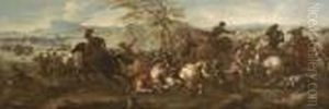 A Cavalry Battle Between Christians And Turks by Guglielmo Cortese Il Borgognone