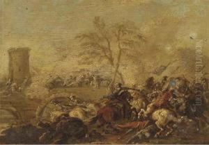 A Cavalry Skirmish by Guglielmo Cortese Il Borgognone