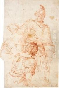 A Roman General Holding A Laurel Crown, And Two Separate Studies Of Another Soldier