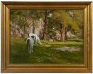 Two Horses In A Green Meadow. by Charles Abel Corwin