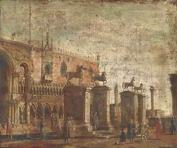 A capriccio of the Horses of San Marco set on pillars in the Piazzetta - view 1