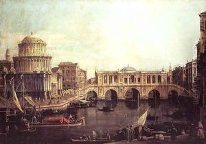 Capriccio The Grand Canal, with an Imaginary Rialto Bridge and Other Buildings by (Giovanni Antonio Canal) Canaletto