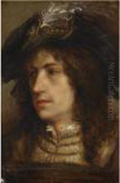 Portrait Of A Young Man With A 
Feathered Beret, Wearing A Brown Tunic And A White Chemise - view 1