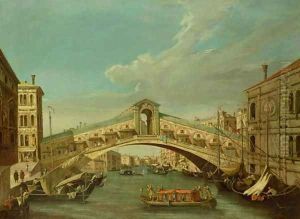 The Rialto Bridge Venice by (Giovanni Antonio Canal) Canaletto