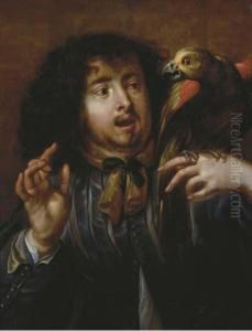 A Man Holding A Parrot On His Left Hand by Jan Cossiers