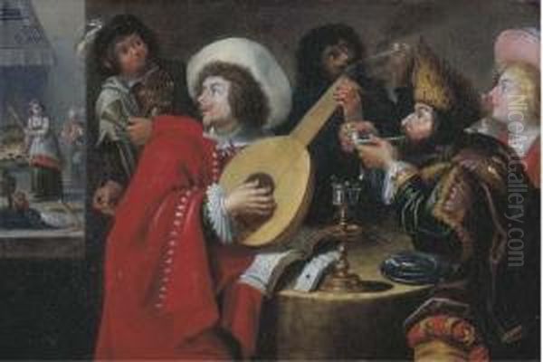 A Merry Company Making Music, Smoking And Drinking In An Inn, Akitchen Beyond - view 1